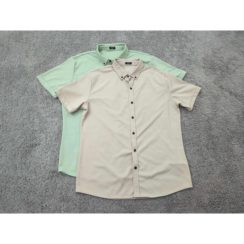 Lot of 2 Coofandy Button Up Shirt Mens M Short Sleeve Poly‎ Blend Preppy Casual